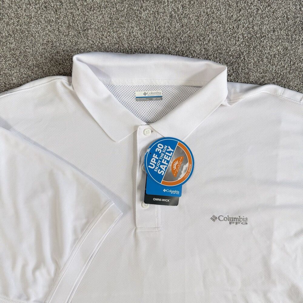 Columbia PFG Perfect Cast Polo Shirt Mens Omni-Shade UPF 30 White Size 4XT NEW